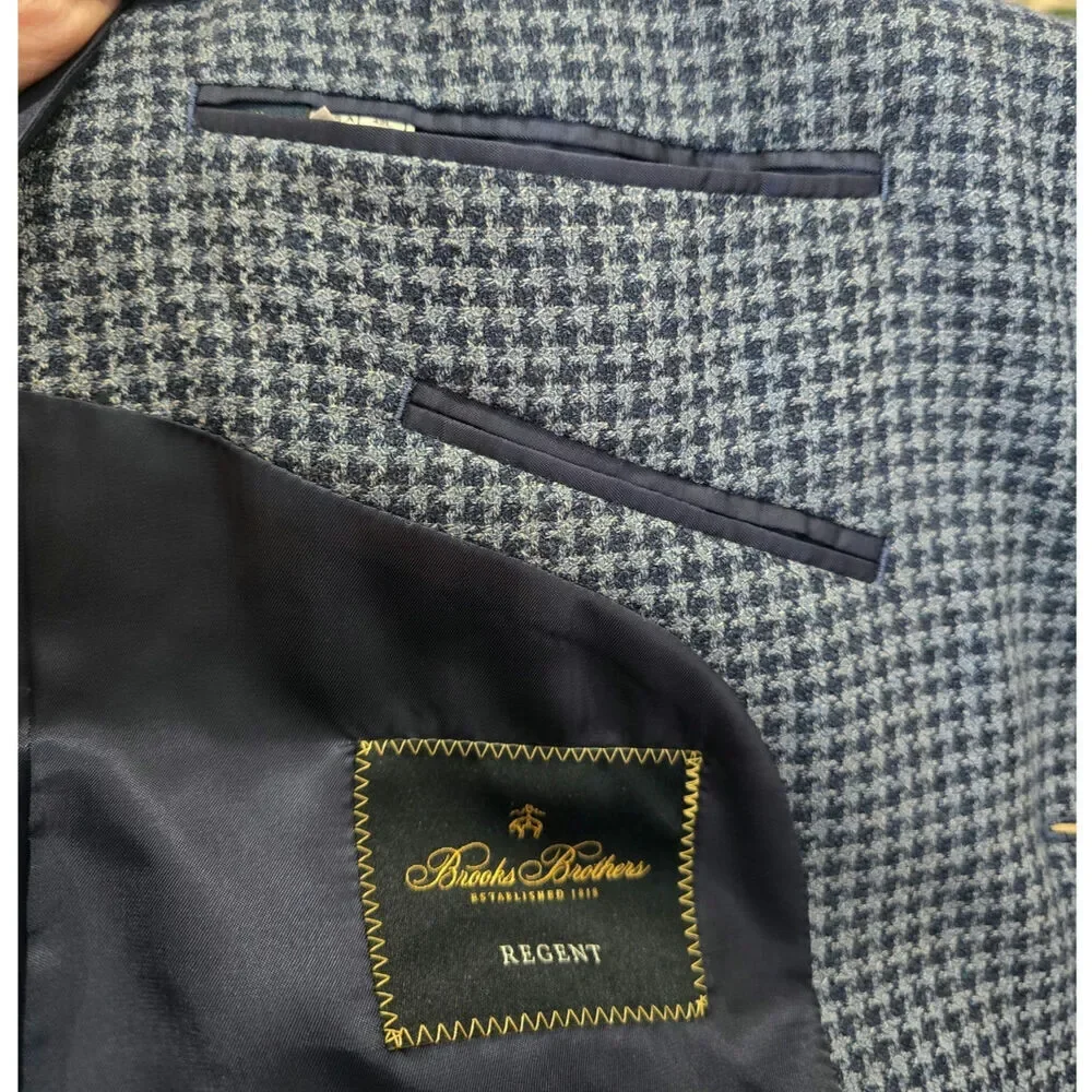 Brooks Brothers Men's Wool Regent Houndstooth Checked Blue Sports Coat Size 42L